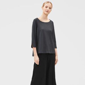 NWT Eileen Fisher Ballet Neck Top Graphite Lightweight Stretch Crepe Top PL